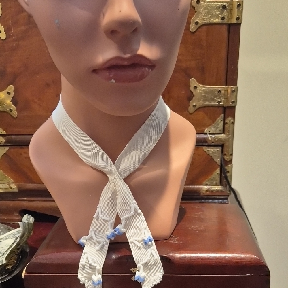 White Scarf with Blue Accents